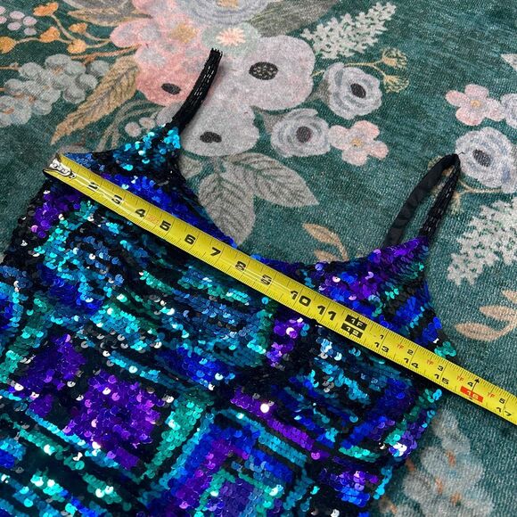 Black Tie By Oleg Cassini Mini Dress Womens Size 4 Blue Purple Sequined Beaded - Picture 12 of 16